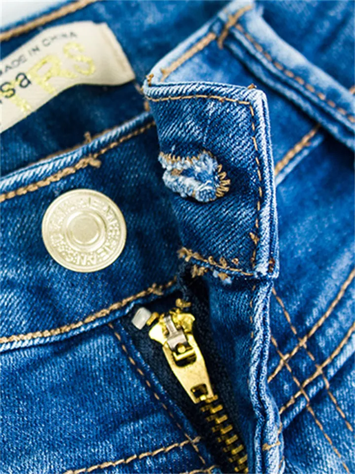 Women's Campus Style Slim Fit Ripped Denim Jeans for Summer Autumn