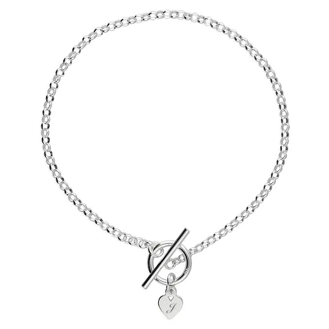 Womens silver heart T-bar personalised necklace