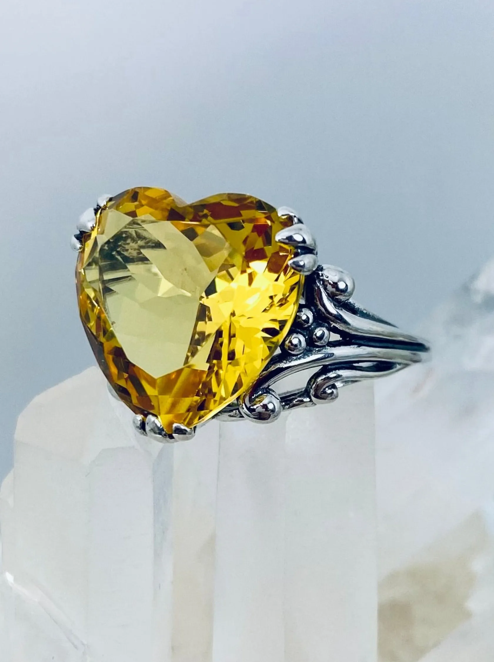 Yellow Heart Size 9 Ring, Citrine Gem, Art Deco Jewelry #D213 - Ready To Ship