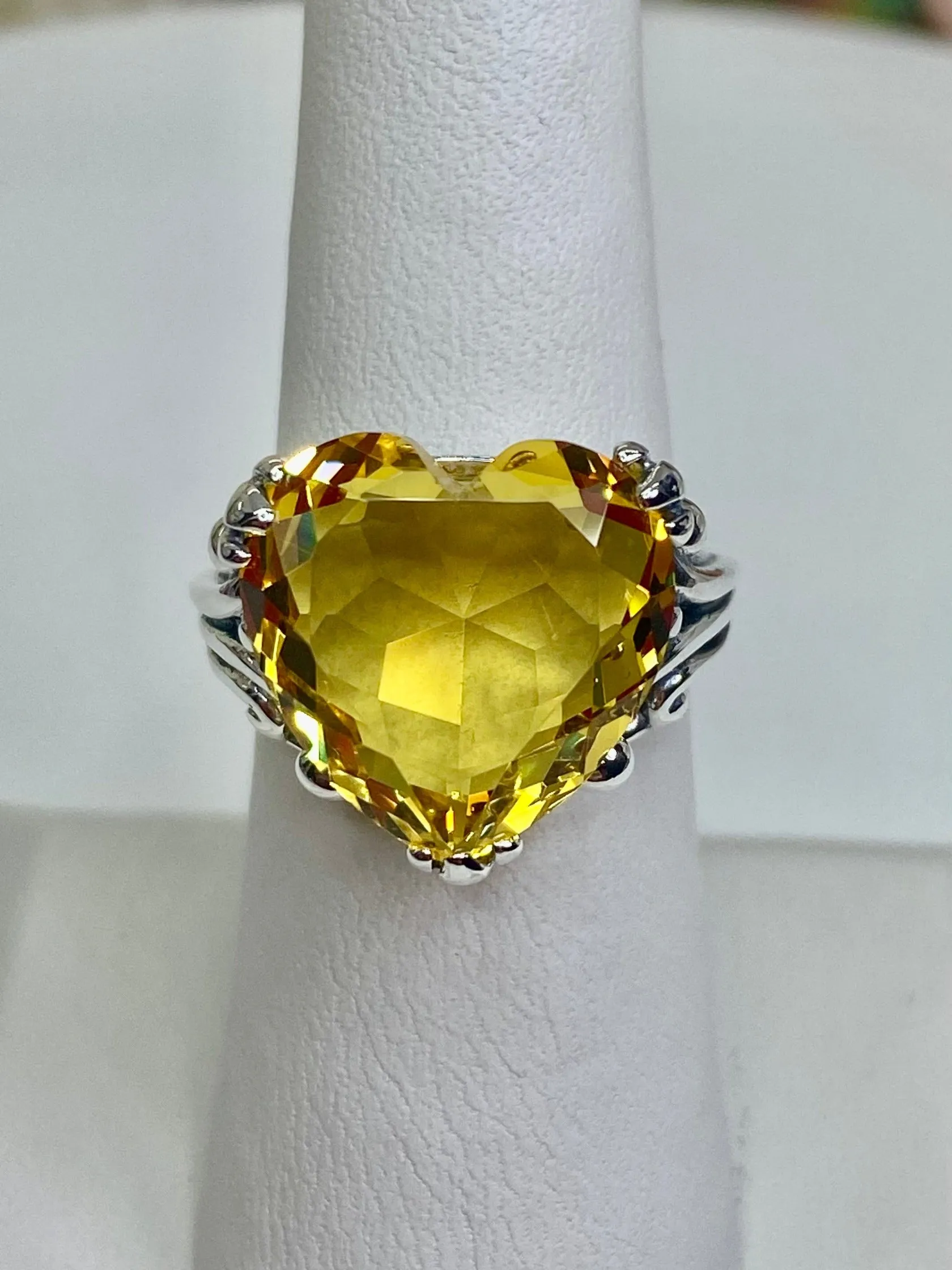 Yellow Heart Size 9 Ring, Citrine Gem, Art Deco Jewelry #D213 - Ready To Ship