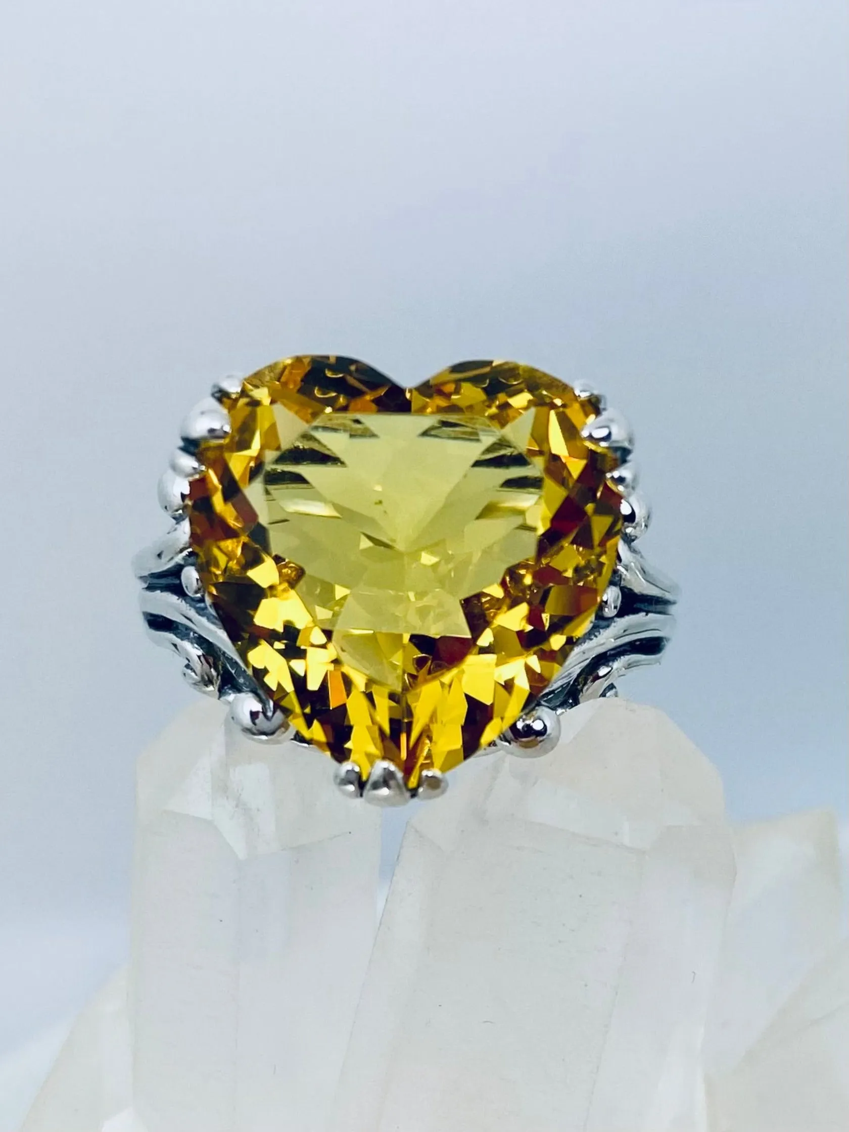 Yellow Heart Size 9 Ring, Citrine Gem, Art Deco Jewelry #D213 - Ready To Ship