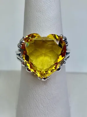 Yellow Heart Size 9 Ring, Citrine Gem, Art Deco Jewelry #D213 - Ready To Ship