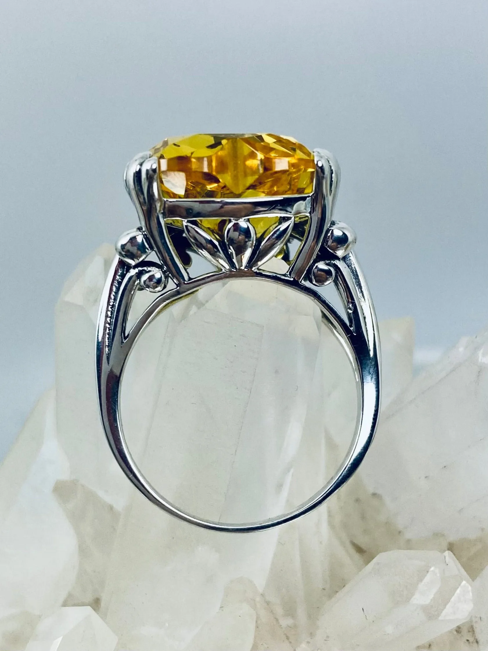 Yellow Heart Size 9 Ring, Citrine Gem, Art Deco Jewelry #D213 - Ready To Ship
