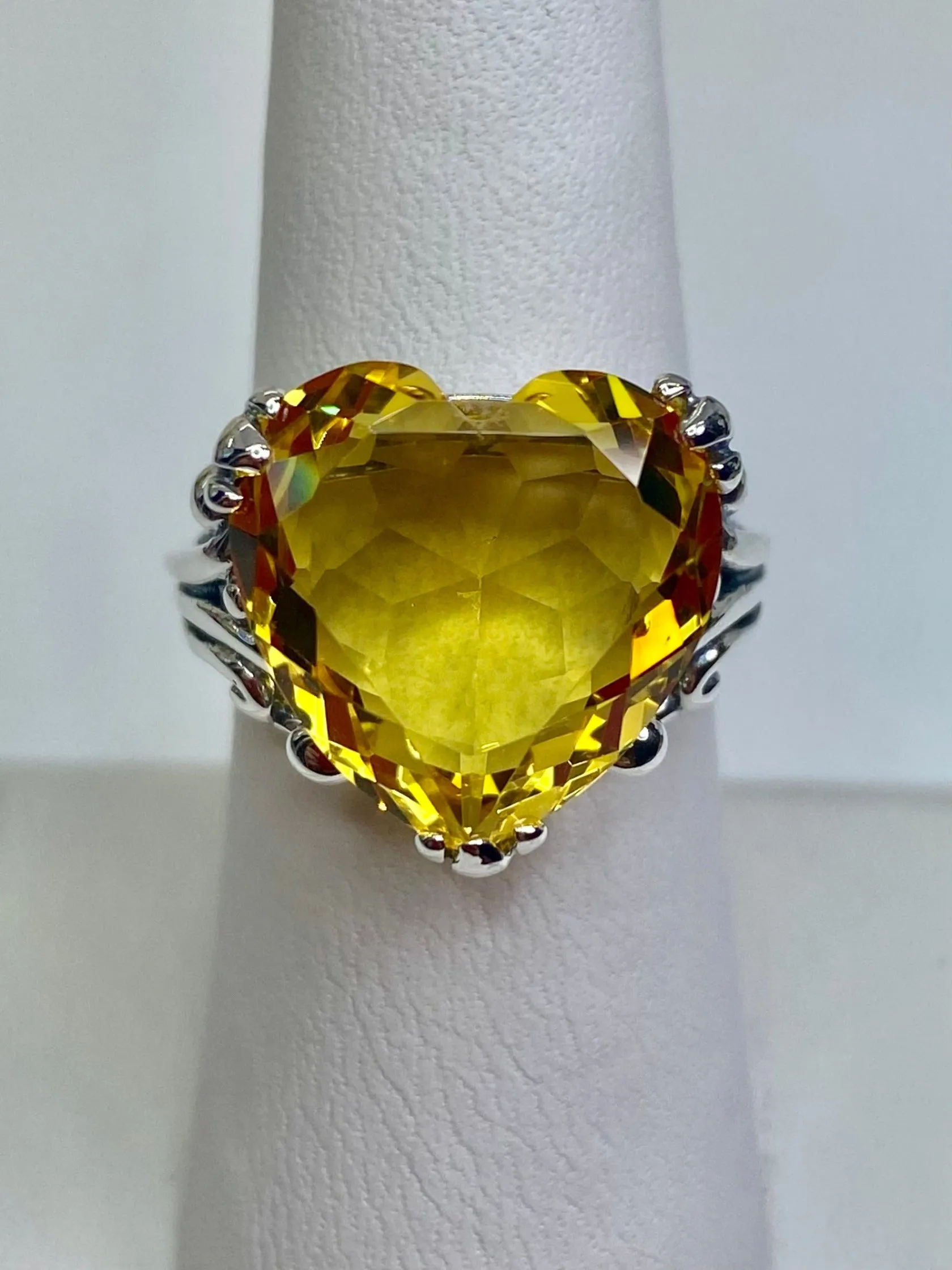 Yellow Heart Size 9 Ring, Citrine Gem, Art Deco Jewelry #D213 - Ready To Ship