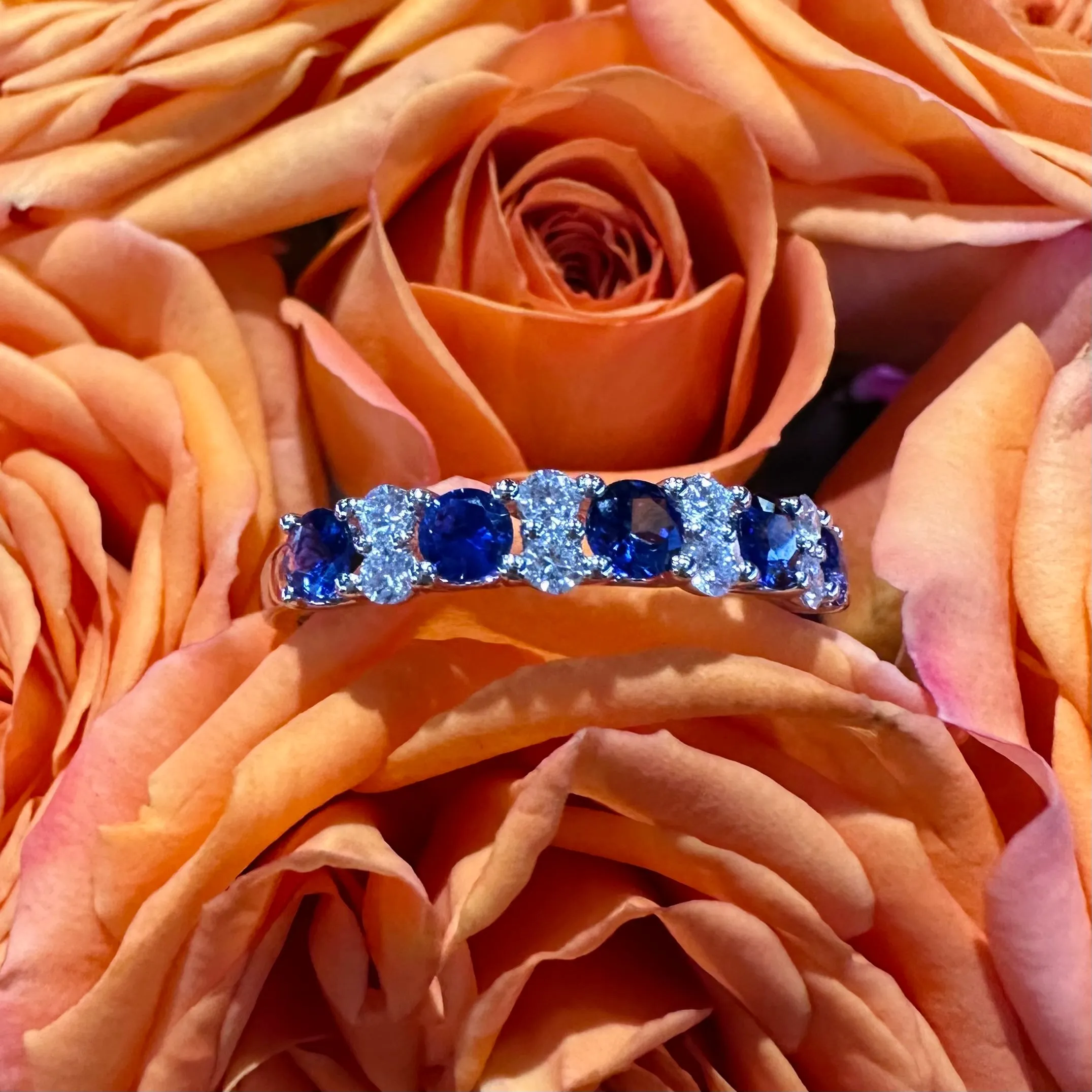Zeghani Sapphire Diamond Band 14K White Gold Ring ZR2233