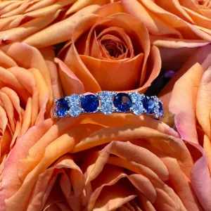 Zeghani Sapphire Diamond Band 14K White Gold Ring ZR2233