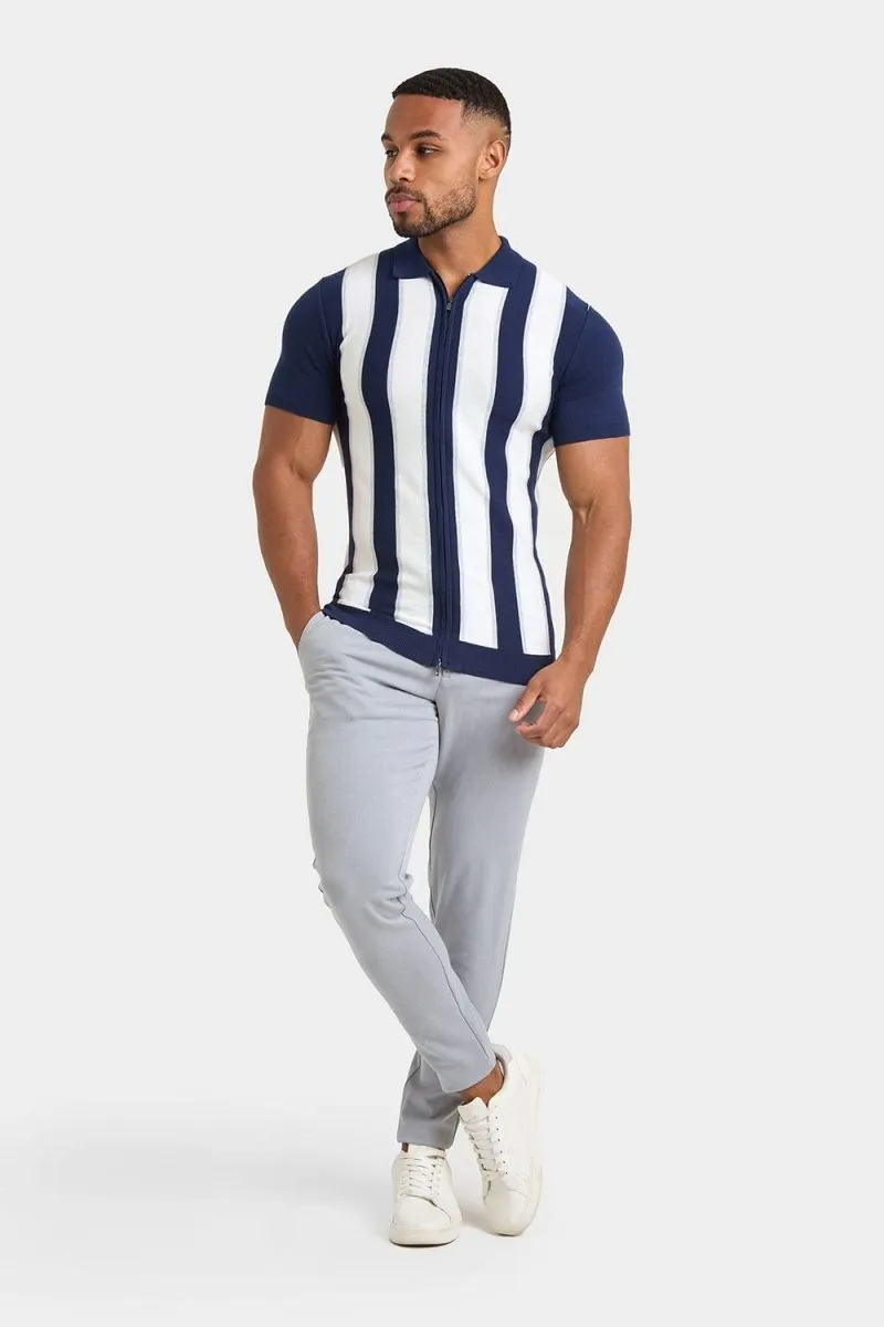 Zipped Knitted Shirt in Navy