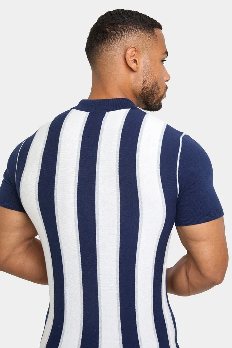 Zipped Knitted Shirt in Navy