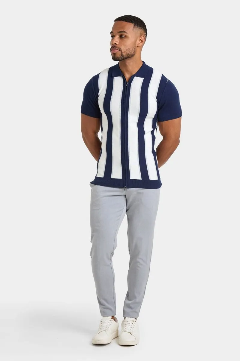 Zipped Knitted Shirt in Navy