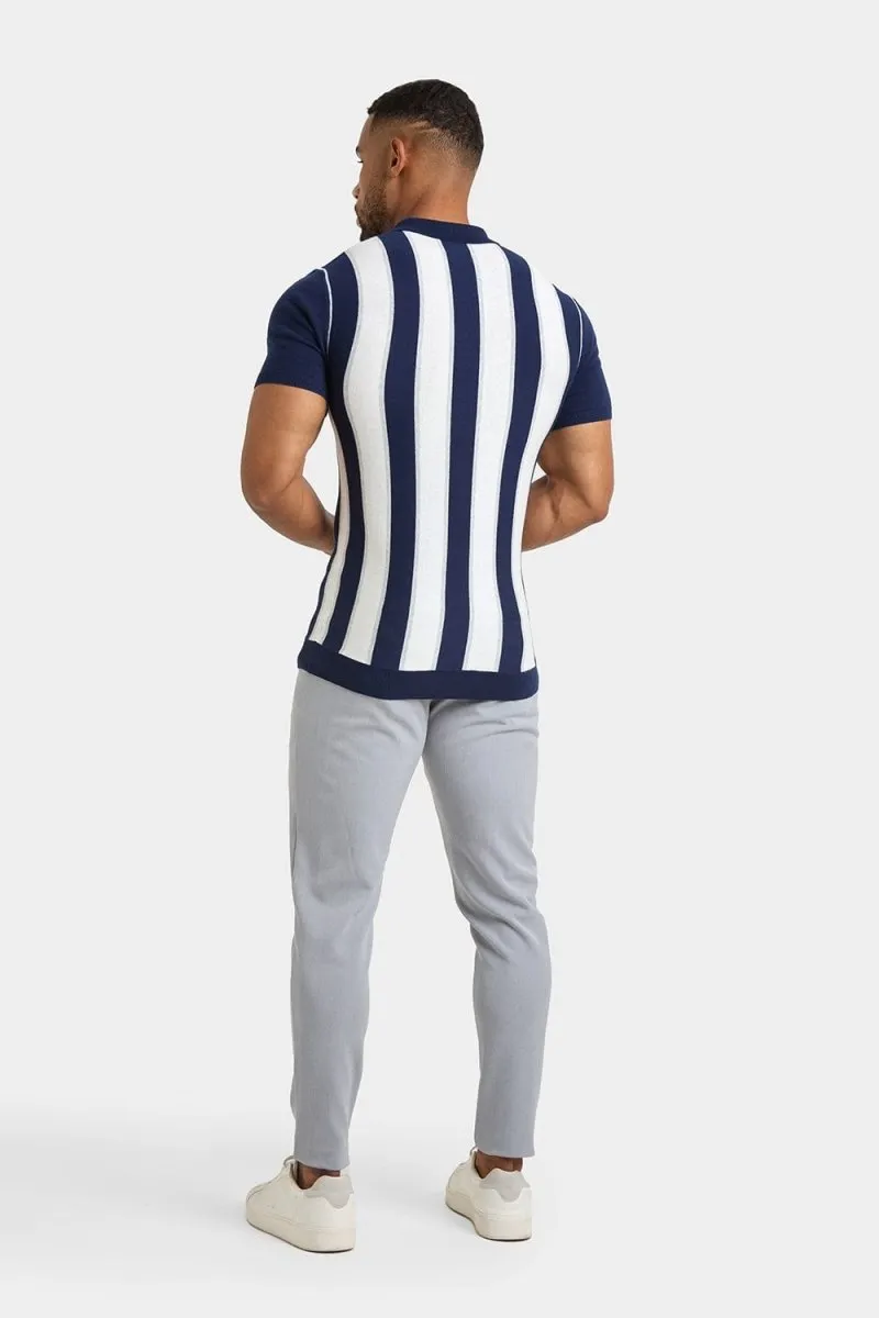 Zipped Knitted Shirt in Navy