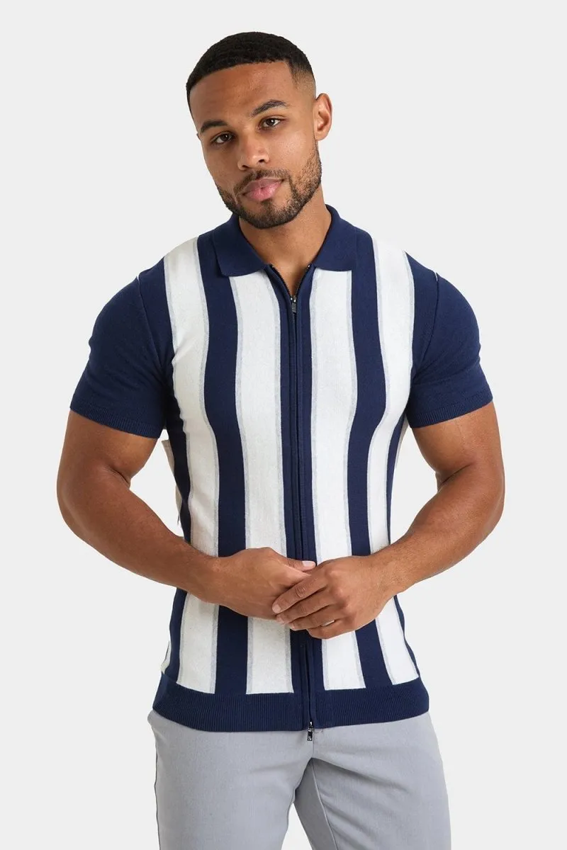 Zipped Knitted Shirt in Navy